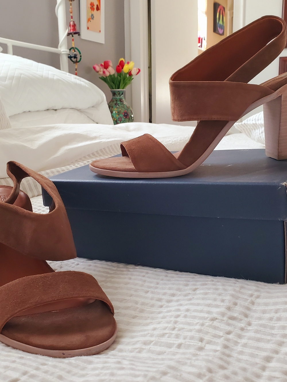 Bernardo Brown Suede Block Heel Sandals